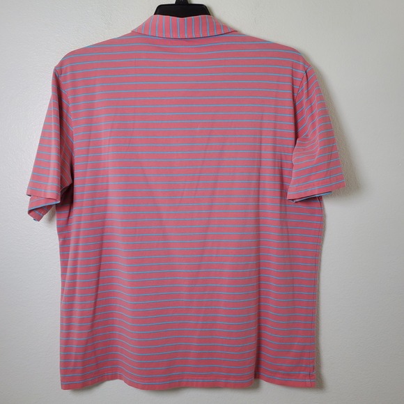 Peter Millar Coral & Blue Stripe Short Sleeve Performance Golf Polo Shirt Size L - Picture 3 of 12